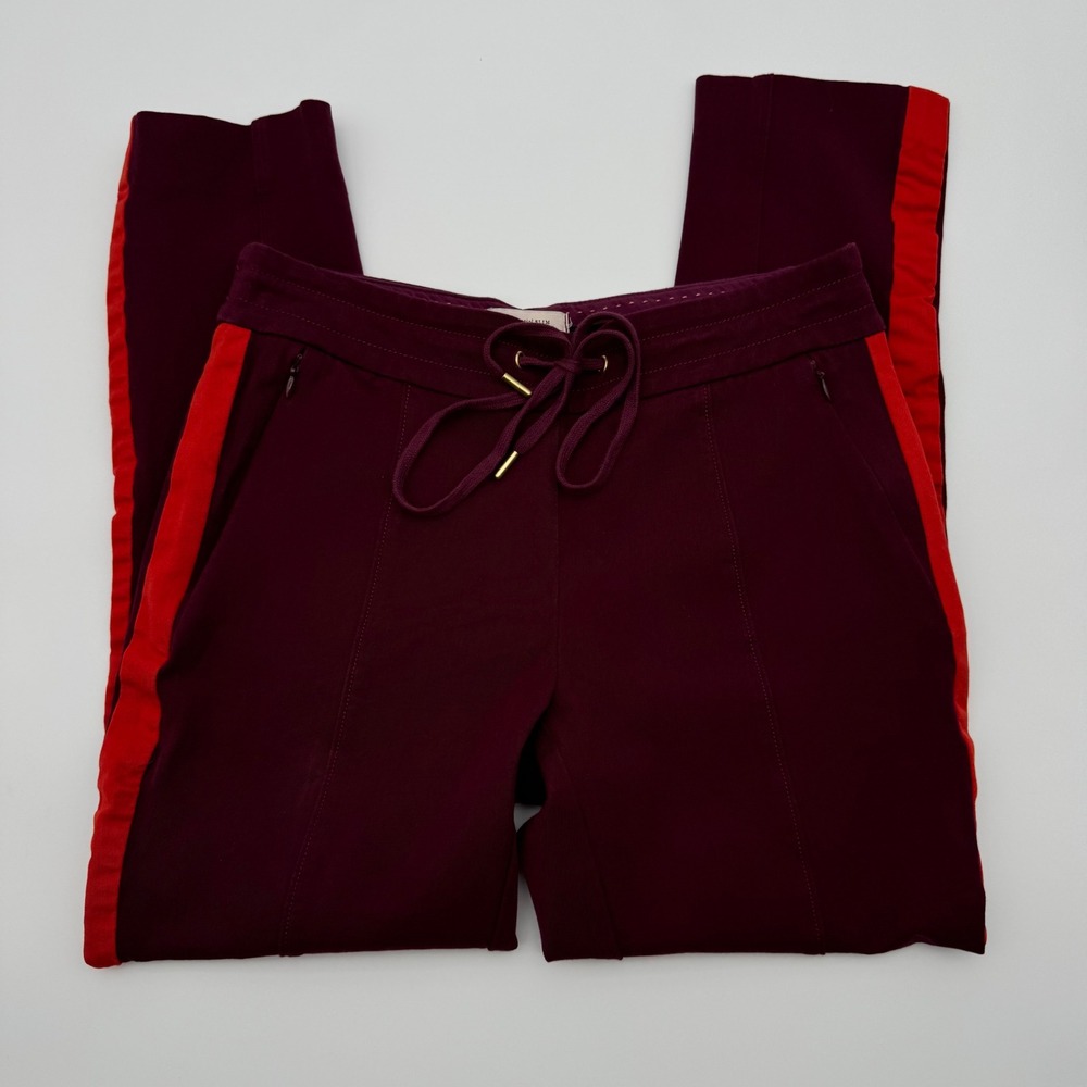 Anthropologie The Essential Slim Pants Burgundy Red Side Stripe Size 4 Slim Fit